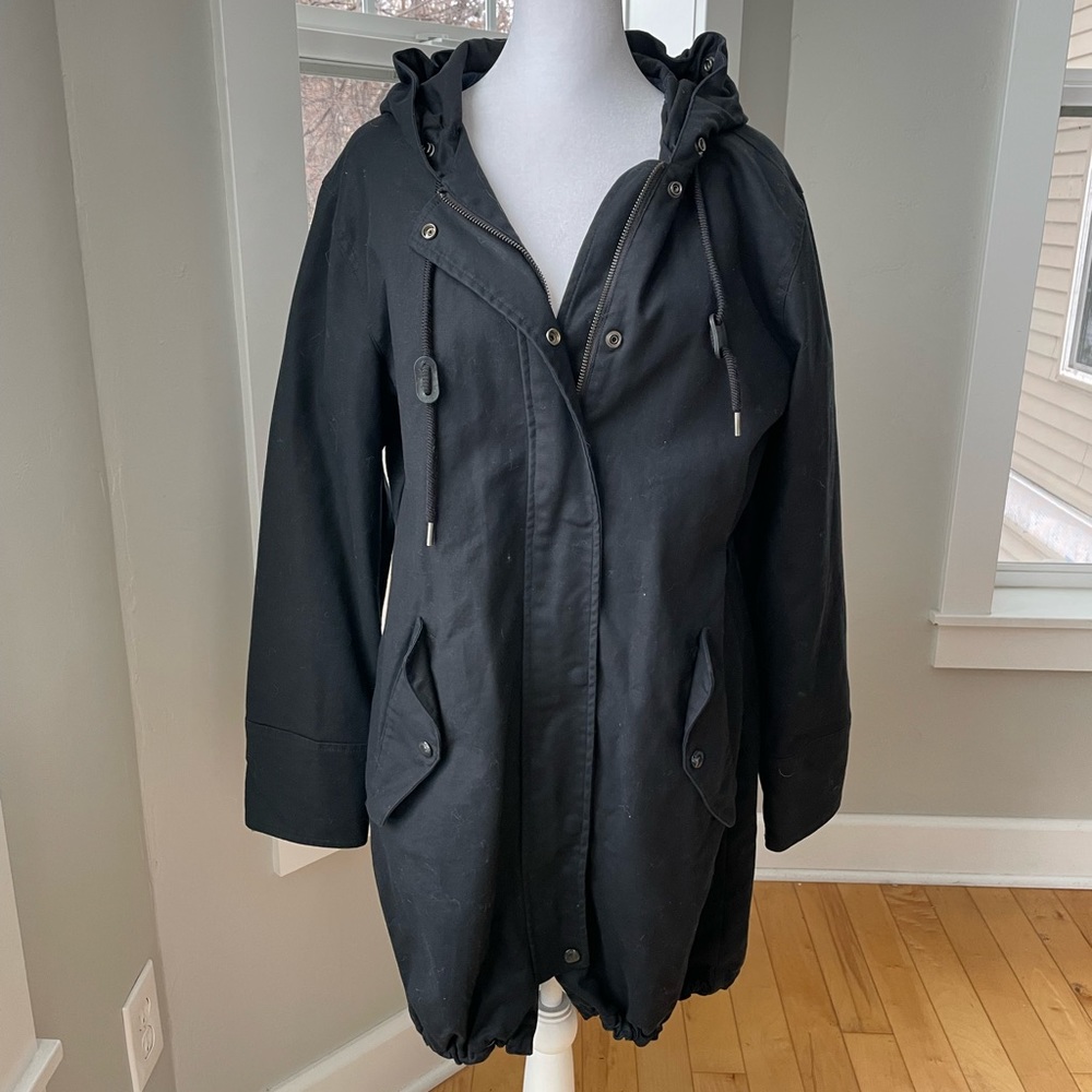 Liz Claiborne Black Cotton Anorak Trench Coat Size Medium